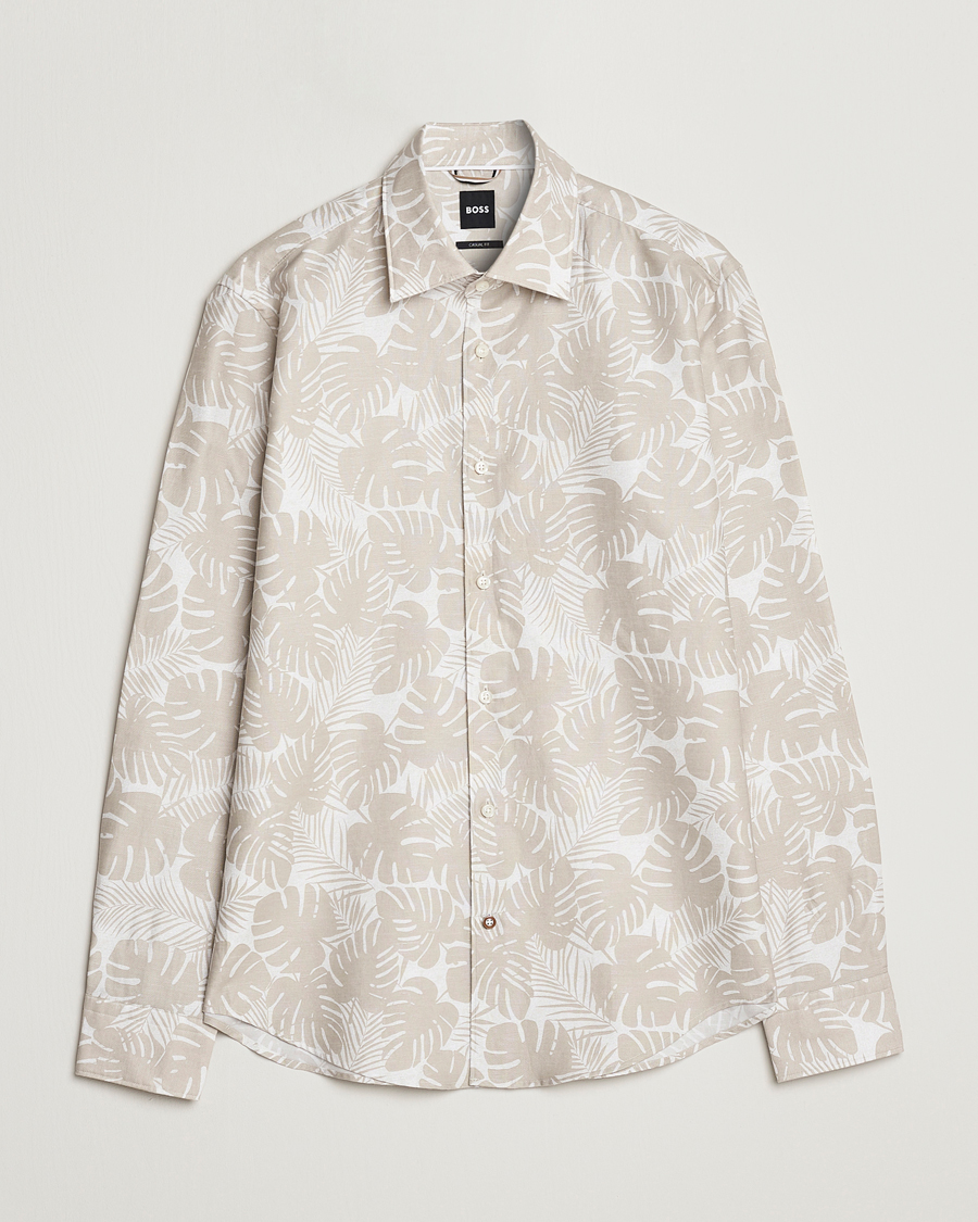 Homme | Chemises | BOSS BLACK | Hal Cotton/Linen Flower Shirt Light Beige