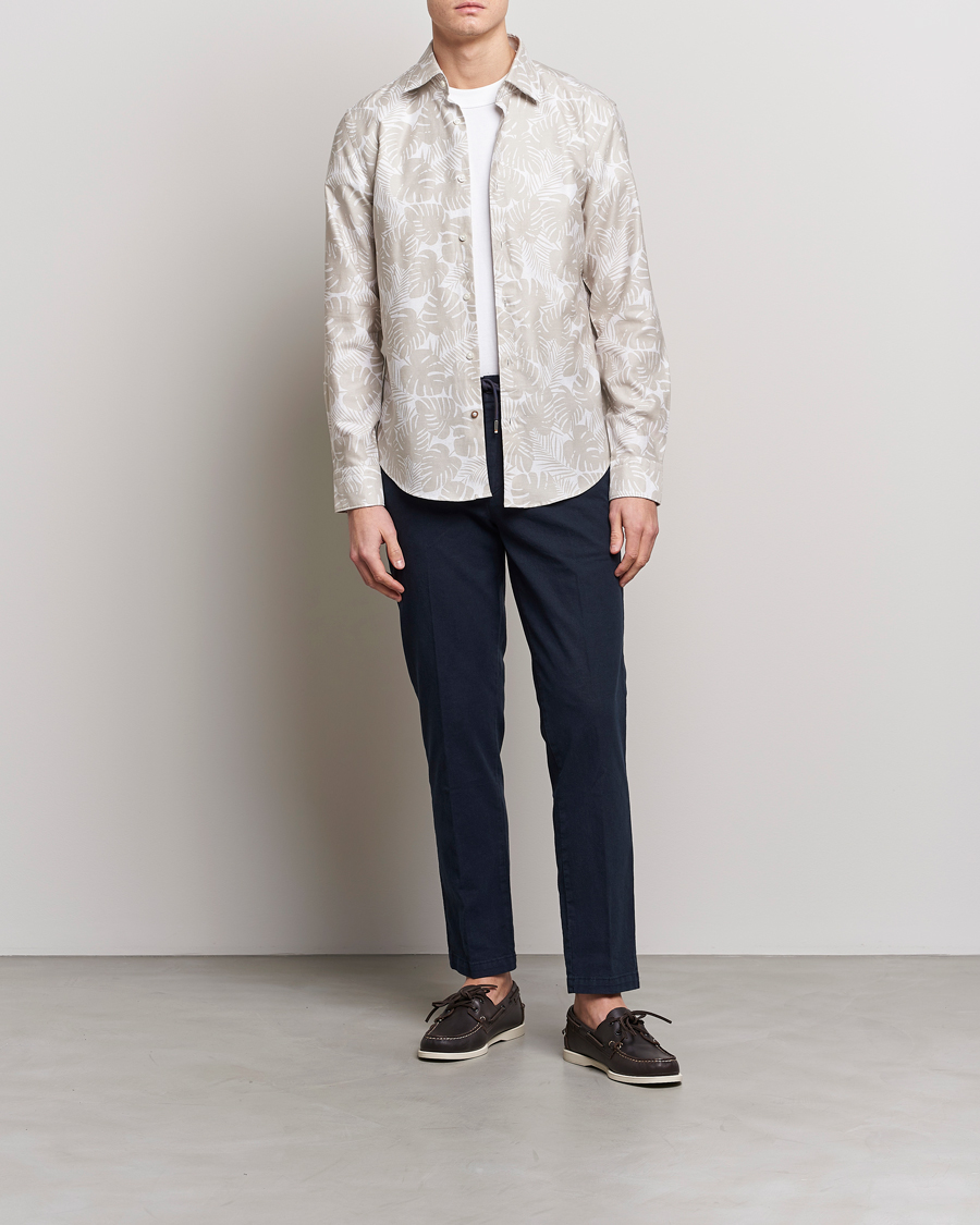 Homme | Chemises | BOSS BLACK | Hal Cotton/Linen Flower Shirt Light Beige