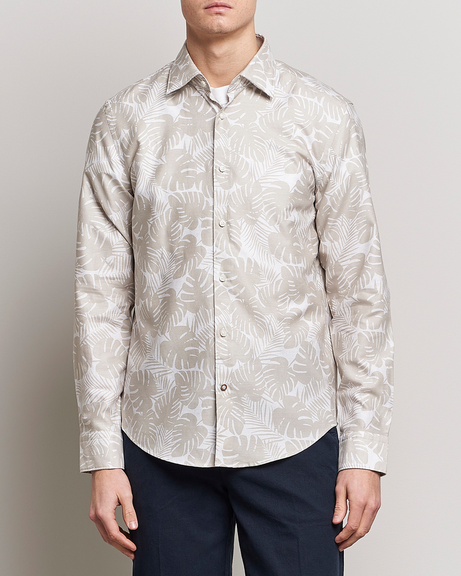 Homme | Chemises | BOSS BLACK | Hal Cotton/Linen Flower Shirt Light Beige