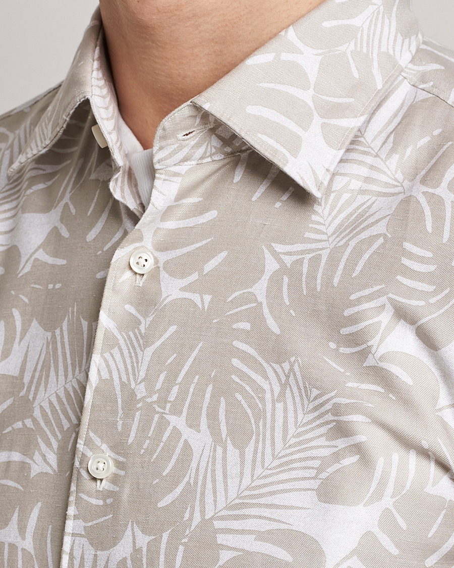 Homme | Chemises | BOSS BLACK | Hal Cotton/Linen Flower Shirt Light Beige