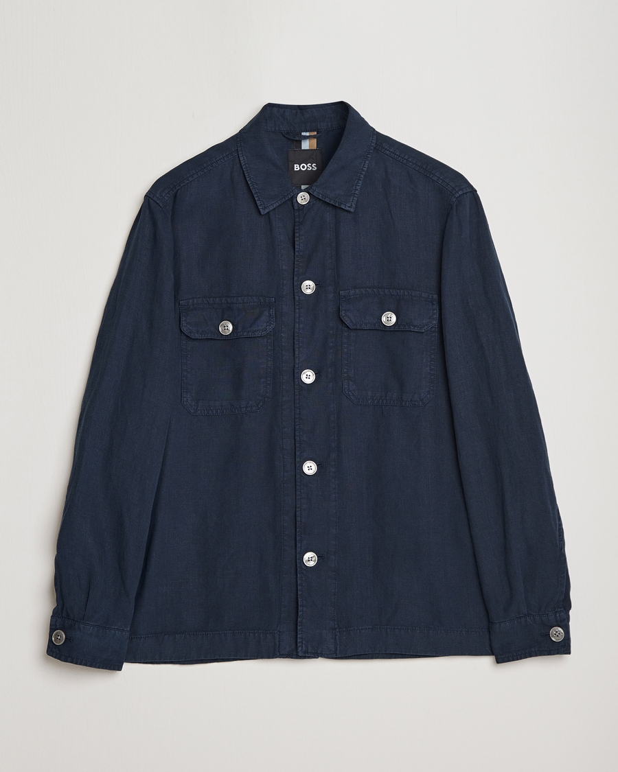 Homme | Chemises | BOSS BLACK | Carper Linen Overshirt Dark Blue
