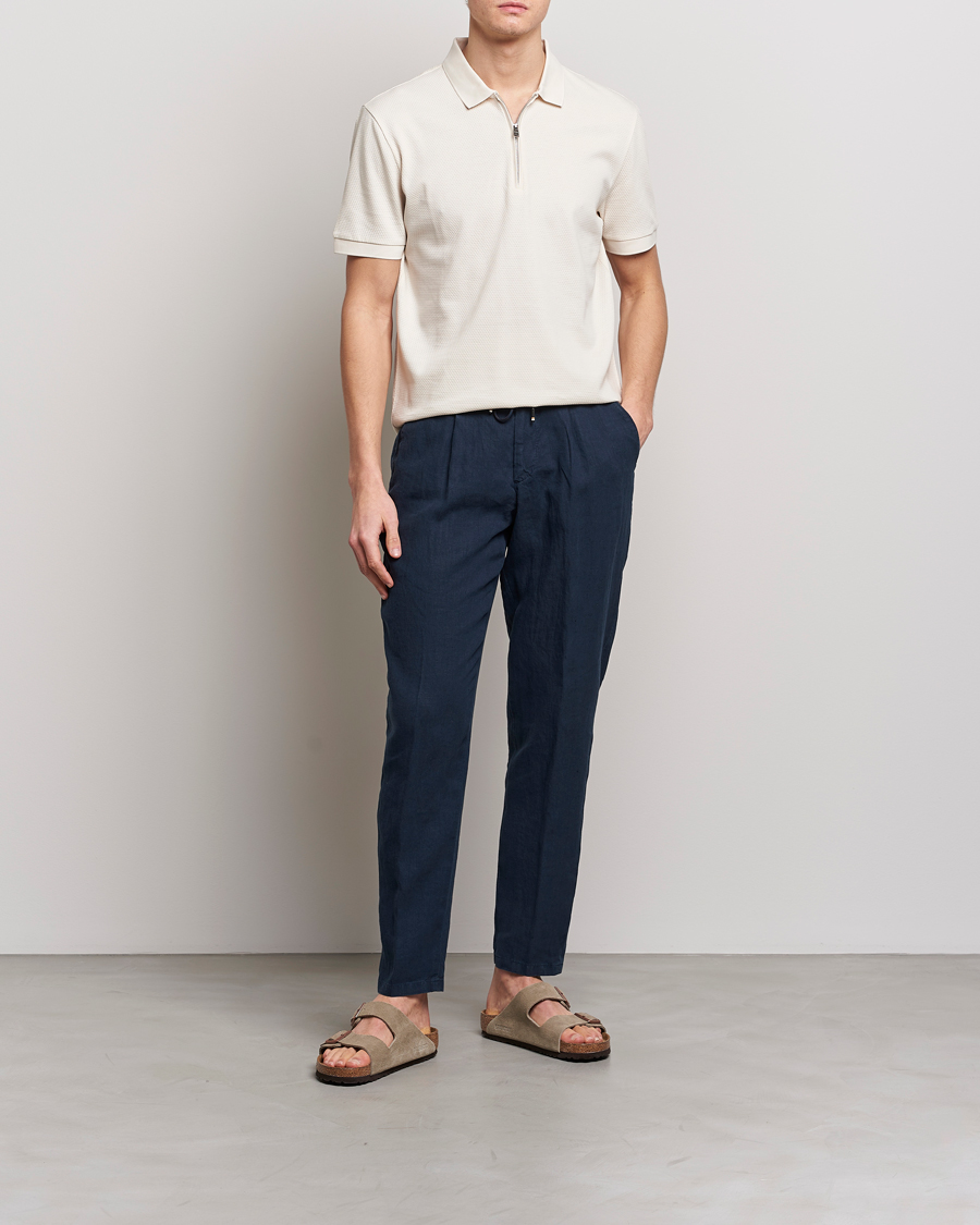Homme | Pantalons | BOSS BLACK | Genius Pleated Linen Drawstring Trousers Dark Blue