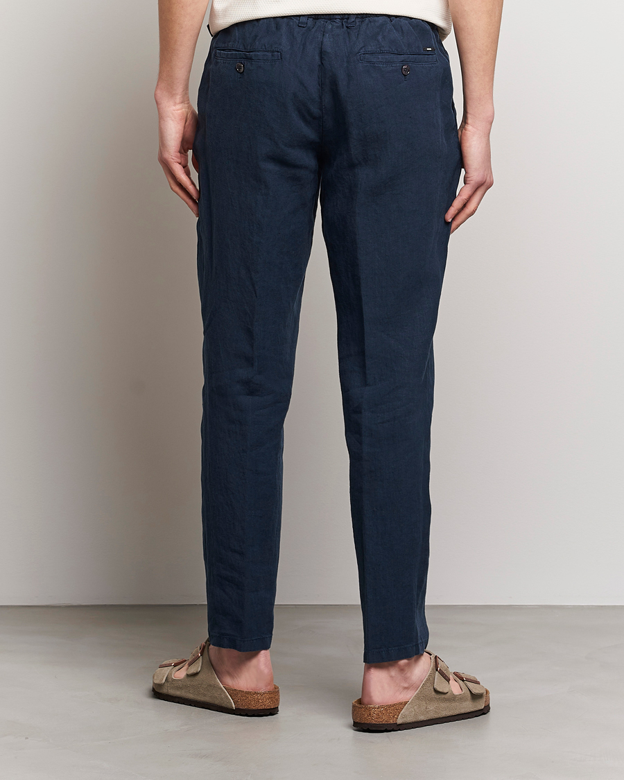 Homme | Pantalons | BOSS BLACK | Genius Pleated Linen Drawstring Trousers Dark Blue