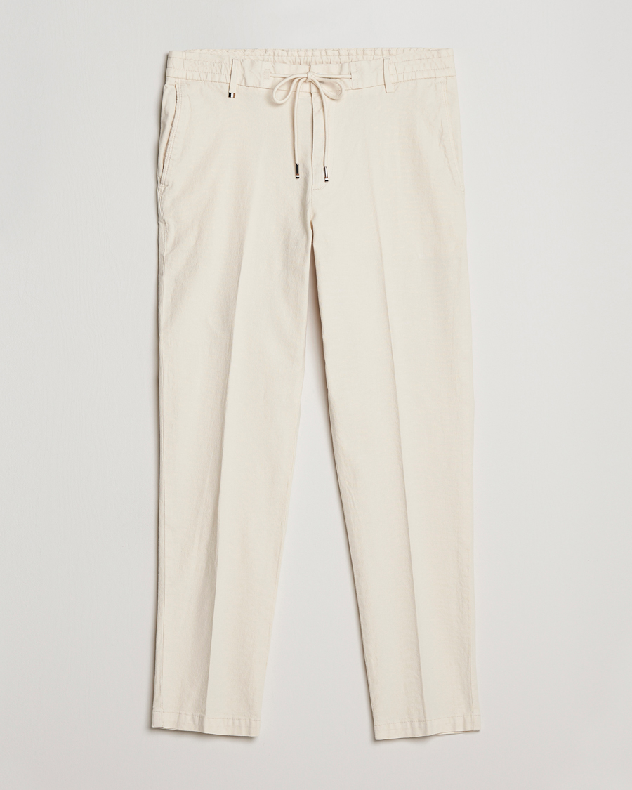 Homme | Pantalons | BOSS BLACK | Kane Cotton/Linen Drawstring Trousers Open White