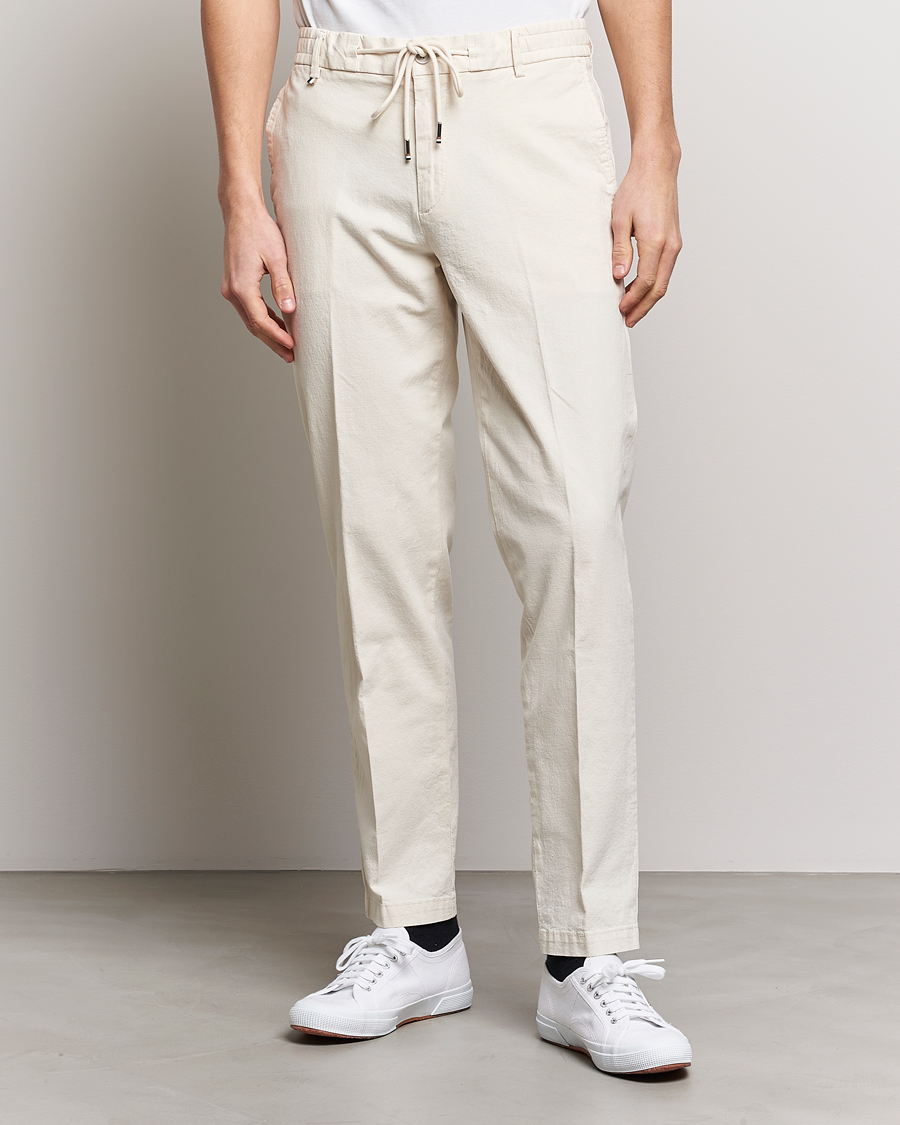 Homme | Pantalons | BOSS BLACK | Kane Cotton/Linen Drawstring Trousers Open White