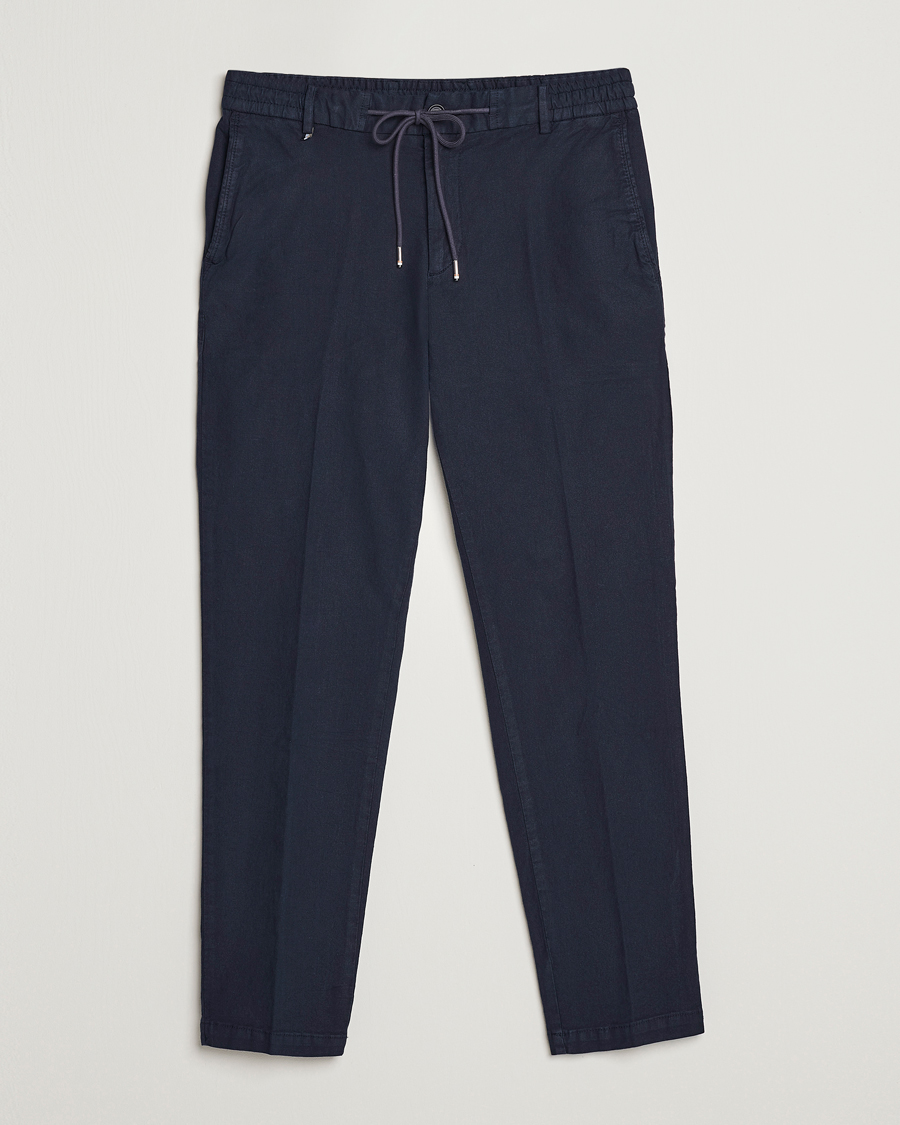 Homme | Pantalons | BOSS BLACK | Kane Cotton/Linen Drawstring Trousers Dark Blue
