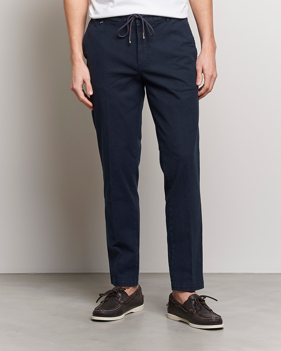 Homme | Pantalons | BOSS BLACK | Kane Cotton/Linen Drawstring Trousers Dark Blue