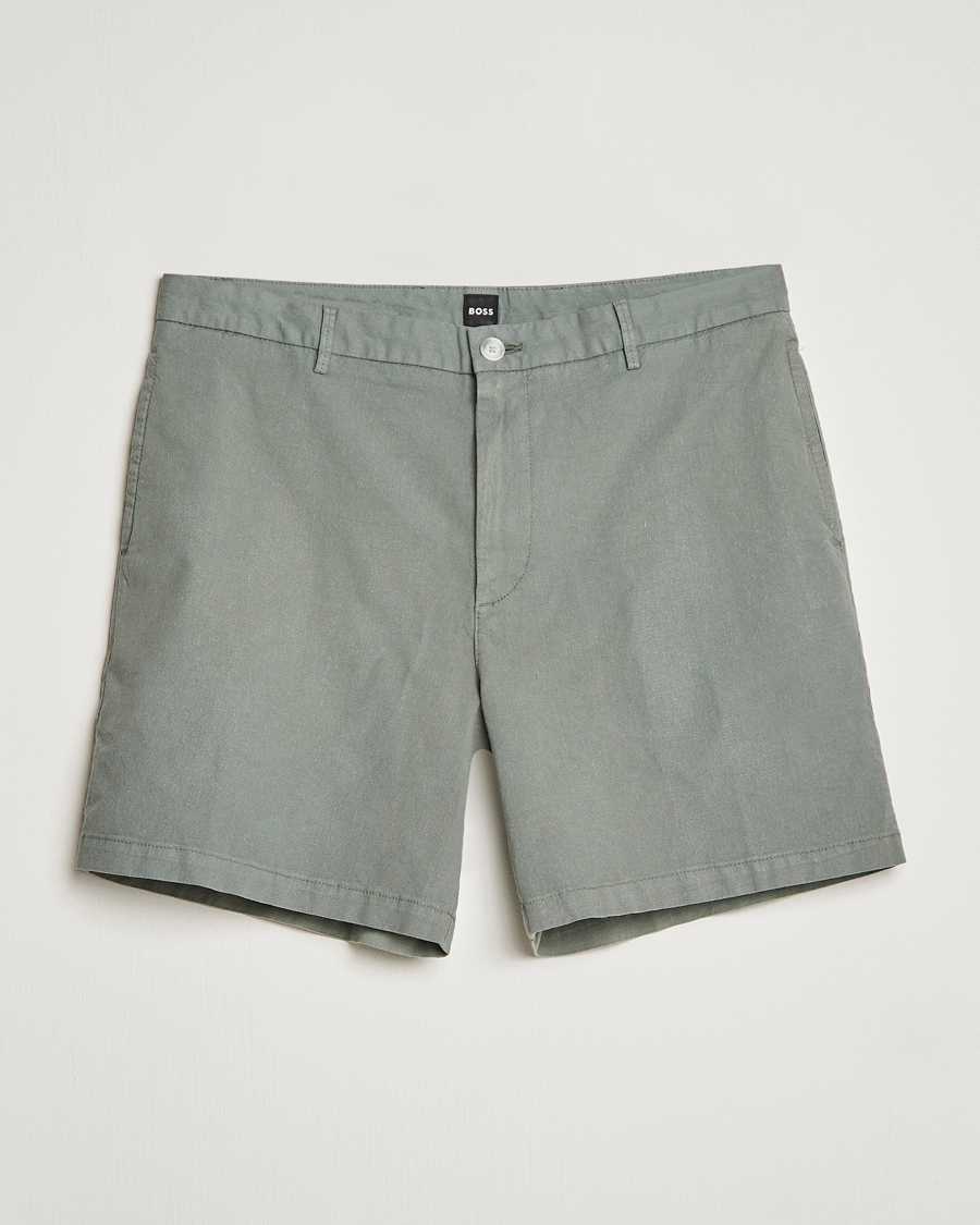 Homme | Shorts | BOSS BLACK | Karlos Cotton/Linen Shorts Open Green