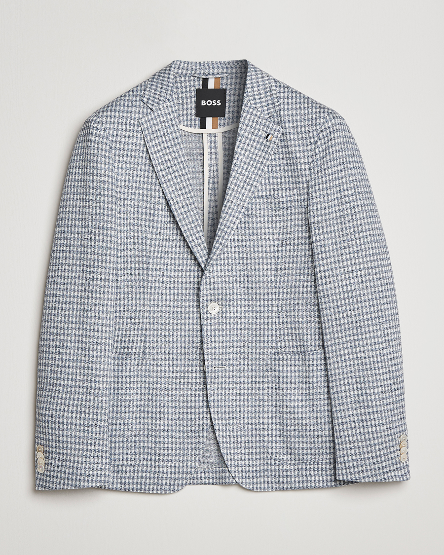 Homme | Blazers | BOSS BLACK | Hanry Linen/Cotton Structured Blazer Open Blue