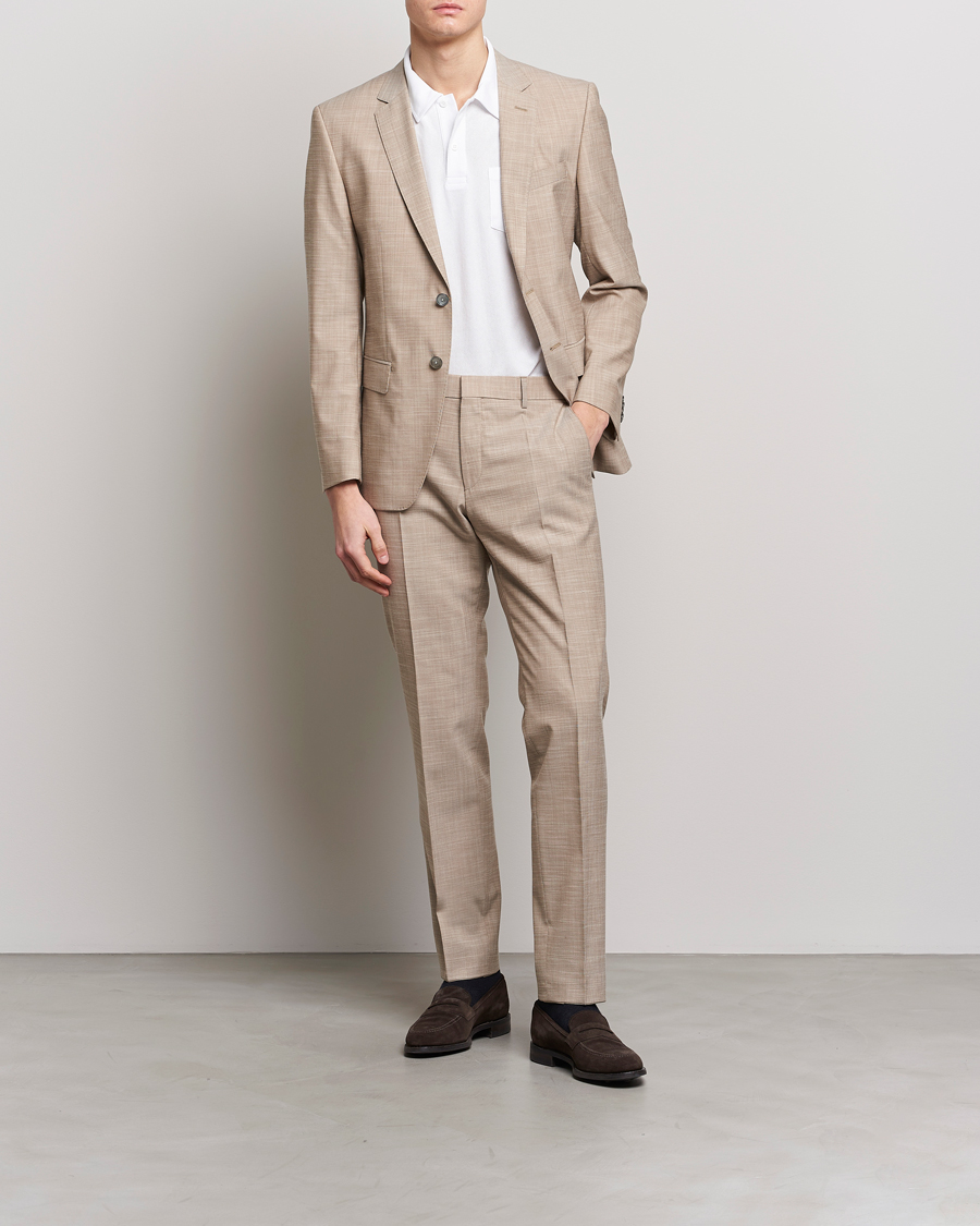 Homme | Pantalons | BOSS BLACK | Genius Wool/Cotton Pleated Trousers Light Beige