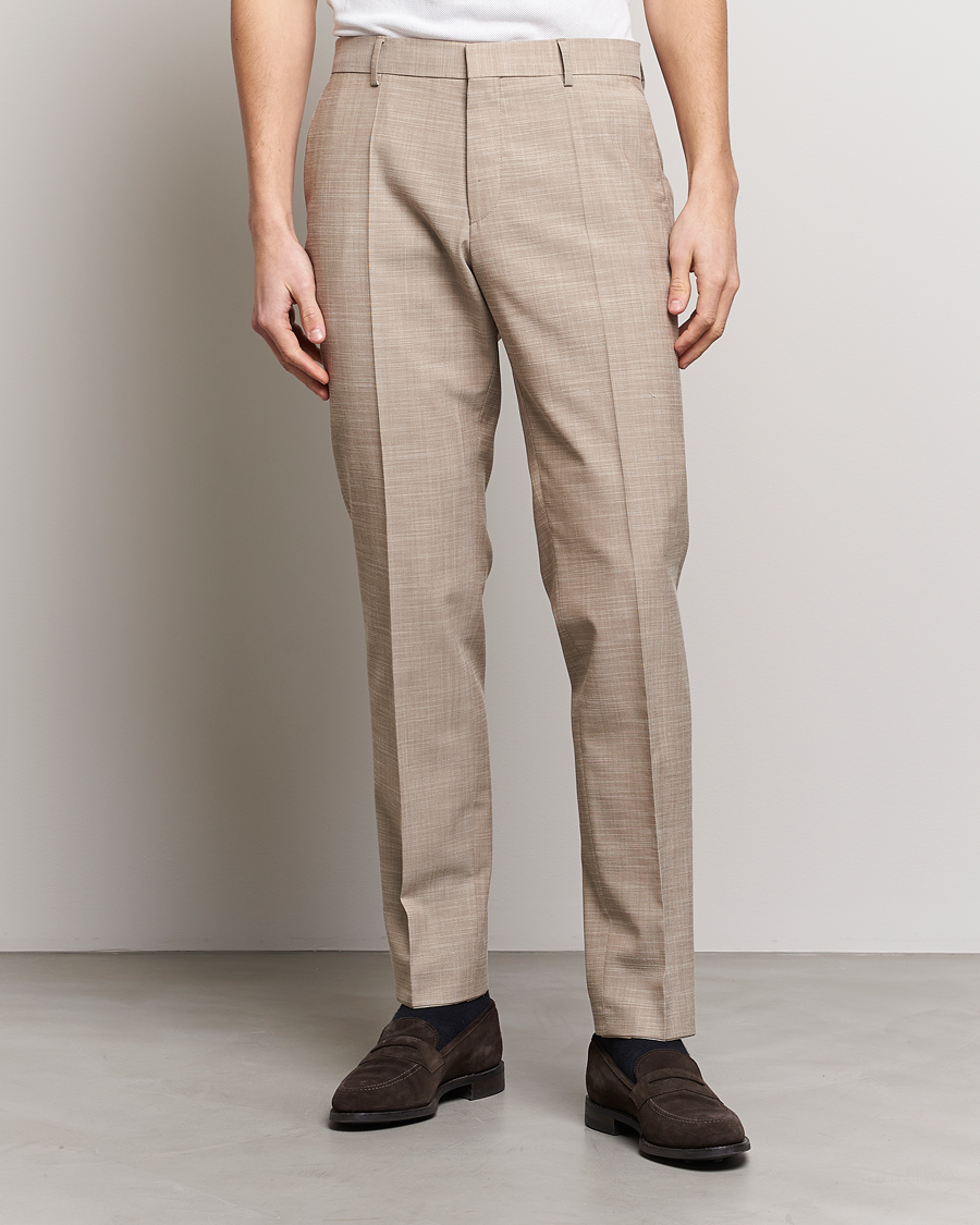 Homme | Pantalons | BOSS BLACK | Genius Wool/Cotton Pleated Trousers Light Beige