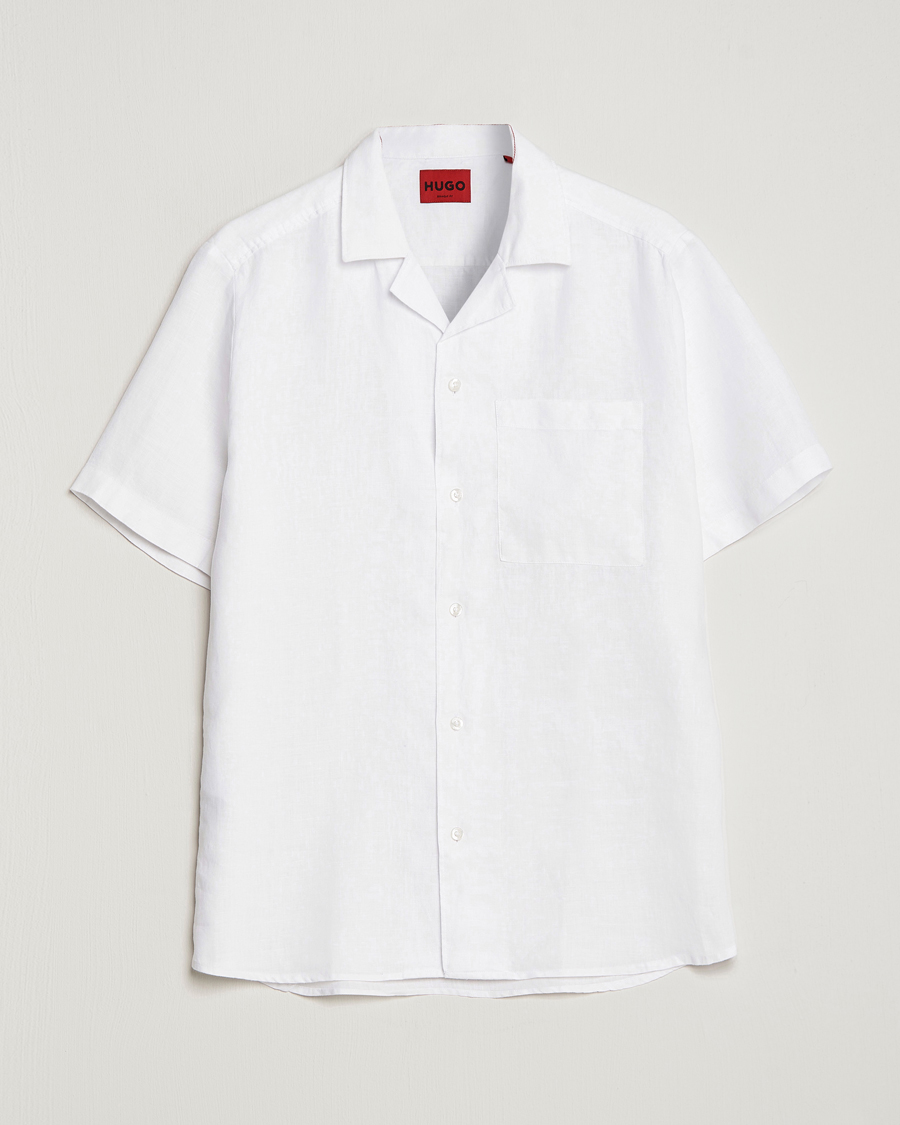 Homme | Chemises | HUGO | Ellino Short Sleeve Linen Shirt Open White