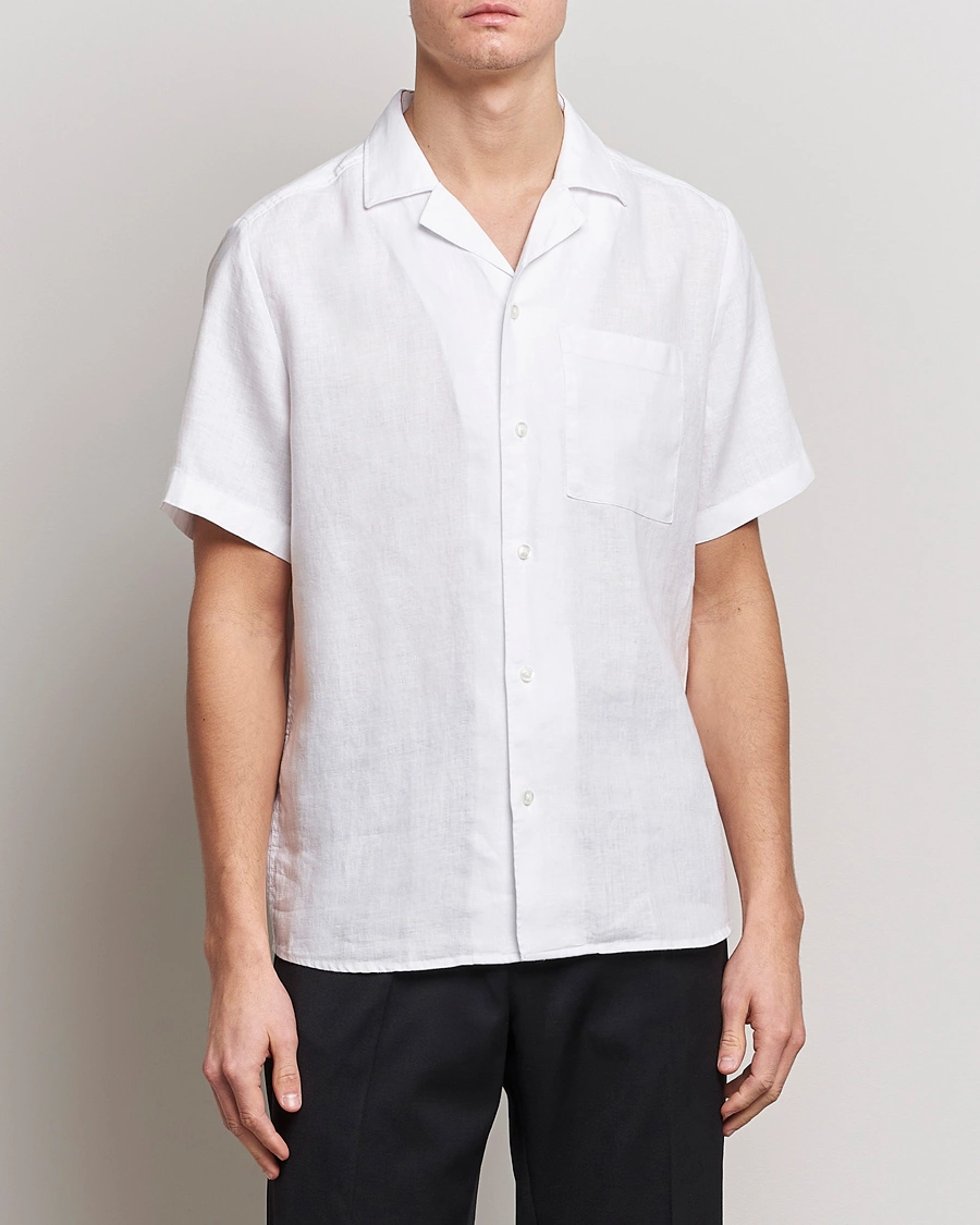 Homme | Chemises À Manches Courtes | HUGO | Ellino Short Sleeve Linen Shirt Open White