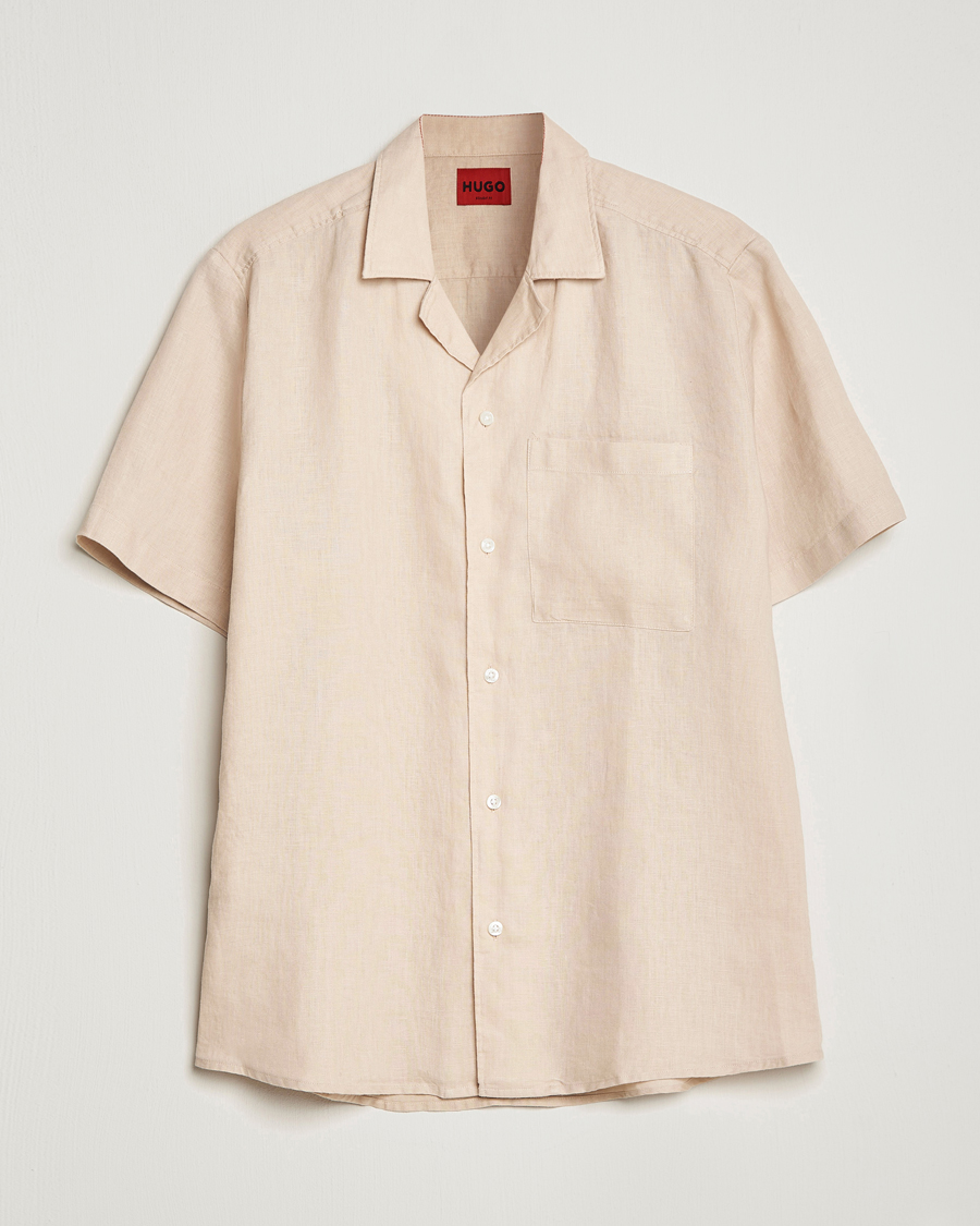 Homme | Chemises | HUGO | Ellino Linen Resort Collar Short Sleeve Shirt Beige