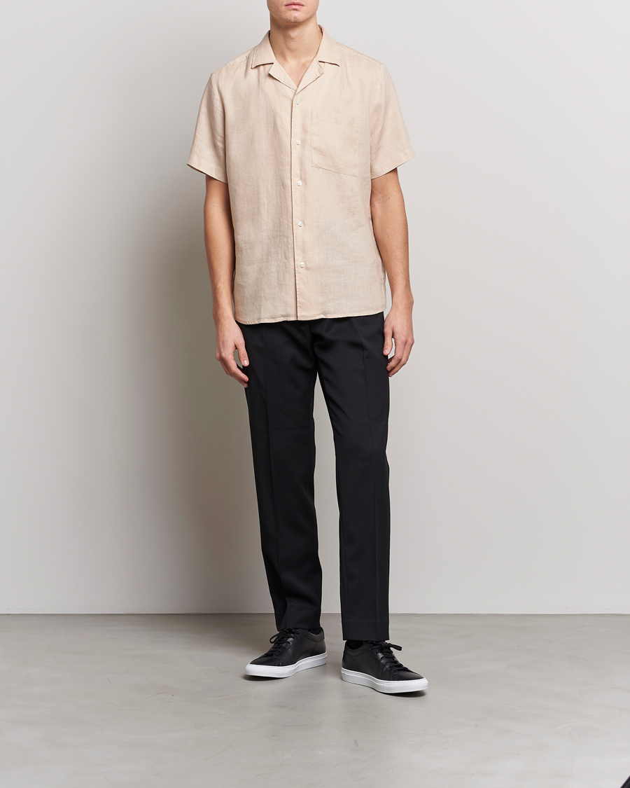 Homme | Chemises | HUGO | Ellino Linen Resort Collar Short Sleeve Shirt Beige