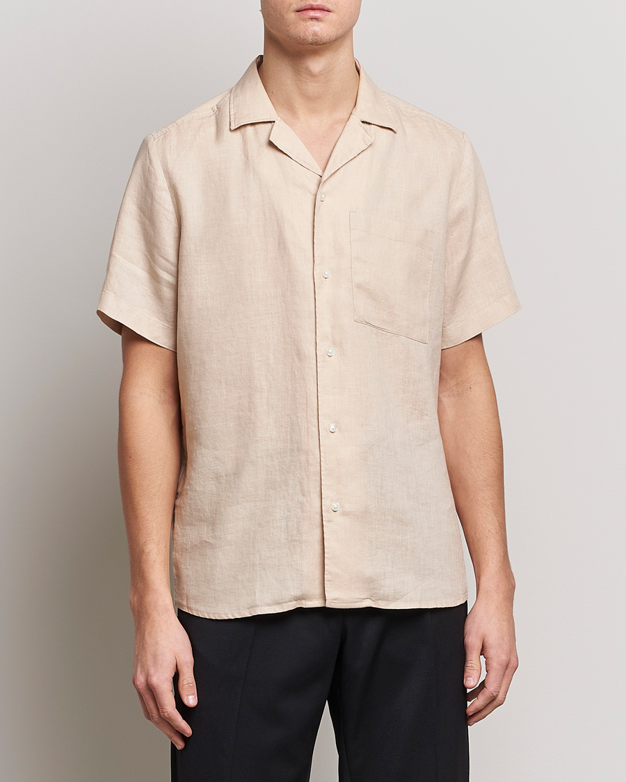 Homme | Chemises | HUGO | Ellino Linen Resort Collar Short Sleeve Shirt Beige