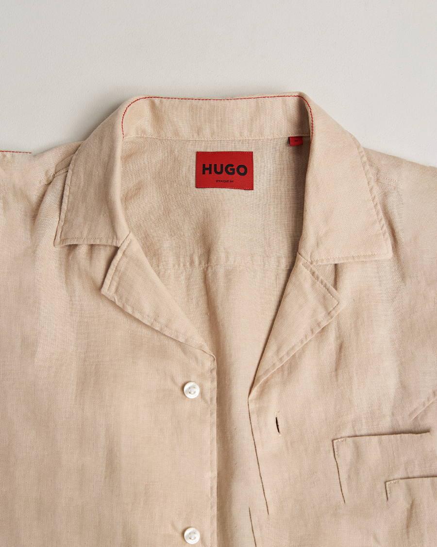 Homme | Chemises | HUGO | Ellino Linen Resort Collar Short Sleeve Shirt Beige