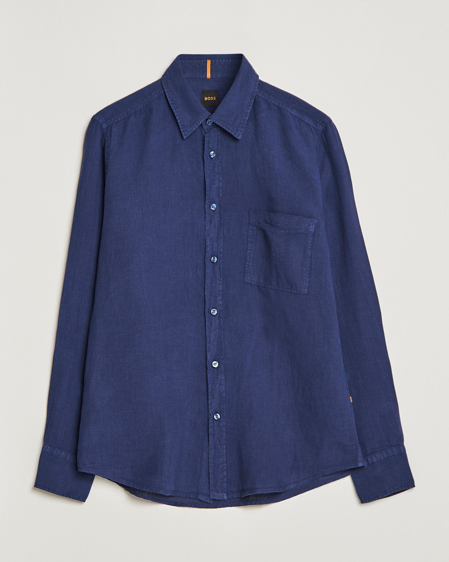 Homme | Chemises | BOSS ORANGE | Relegant Linen Shirt Navy