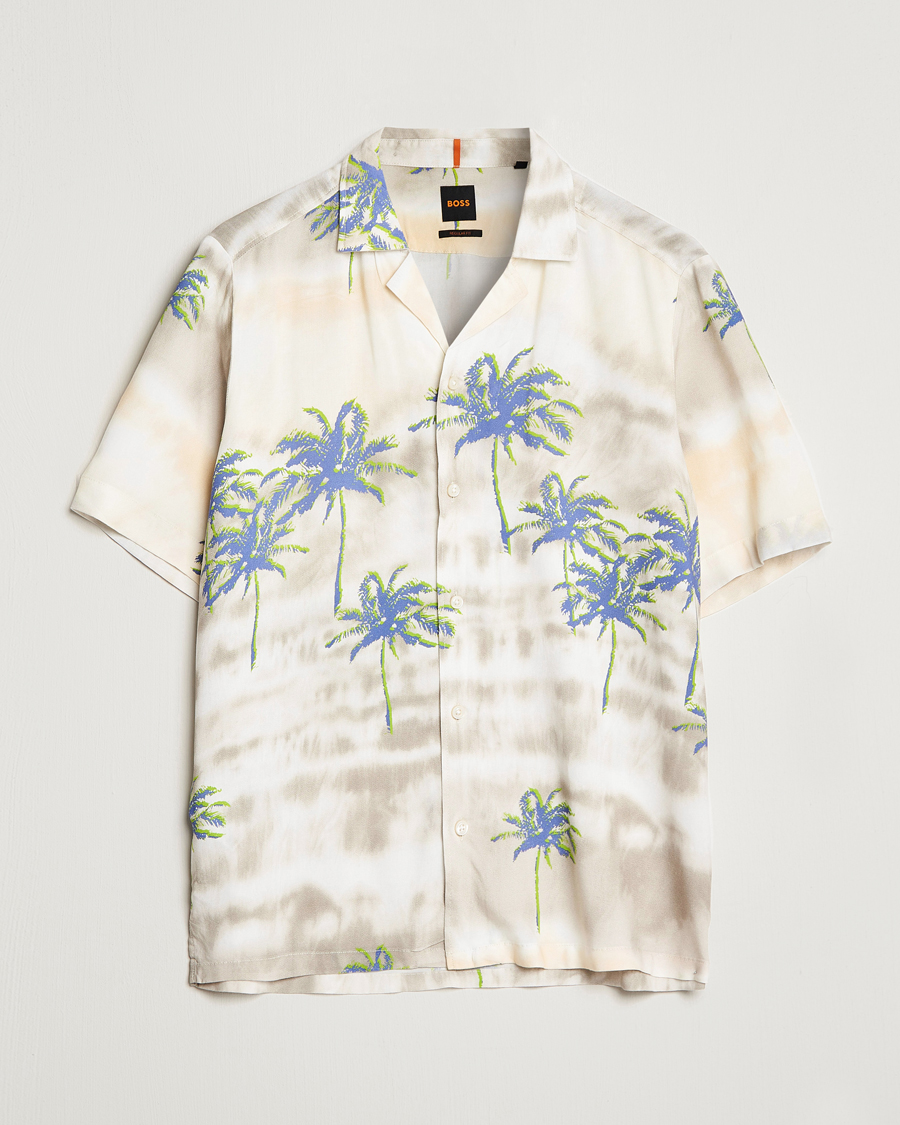 Homme | Chemises | BOSS ORANGE | Rayer Resort Collar Printed Short Sleeve Shirt Bei