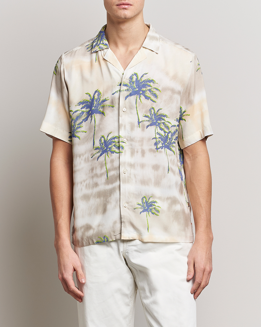 Homme | Chemises | BOSS ORANGE | Rayer Resort Collar Printed Short Sleeve Shirt Bei