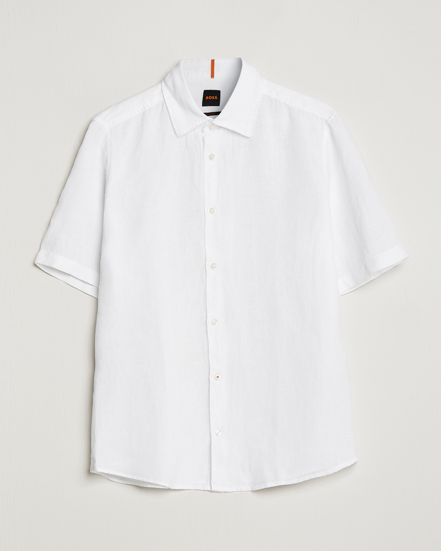 Homme | Chemises | BOSS ORANGE | Rash Linen Short Sleeve Shirt White