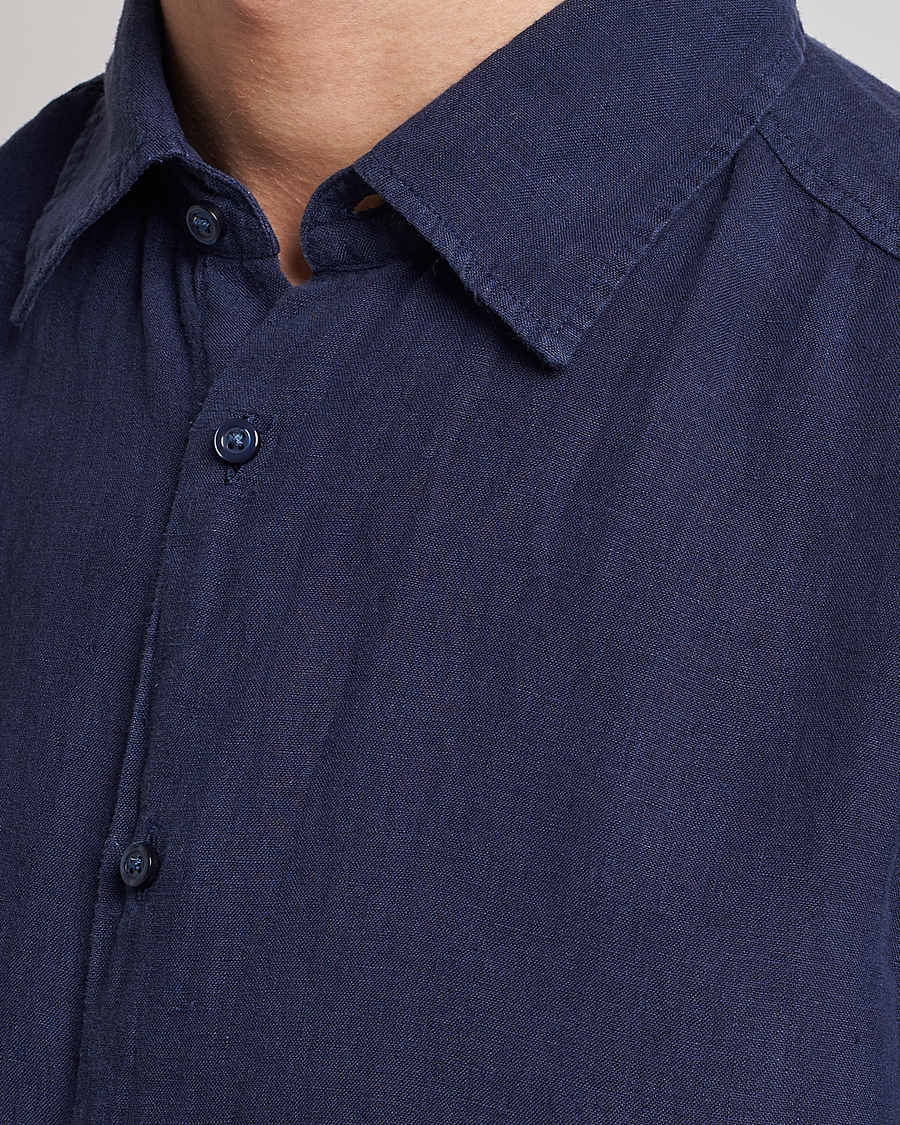 Homme | Chemises | BOSS ORANGE | Rash Linen Short Sleeve Shirt Navy