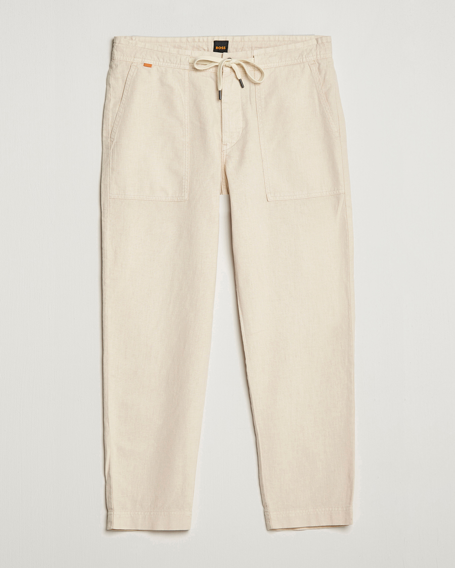 Homme | Pantalons | BOSS ORANGE | Sisla Cotton/Linen Drawstring Pants Light Beige