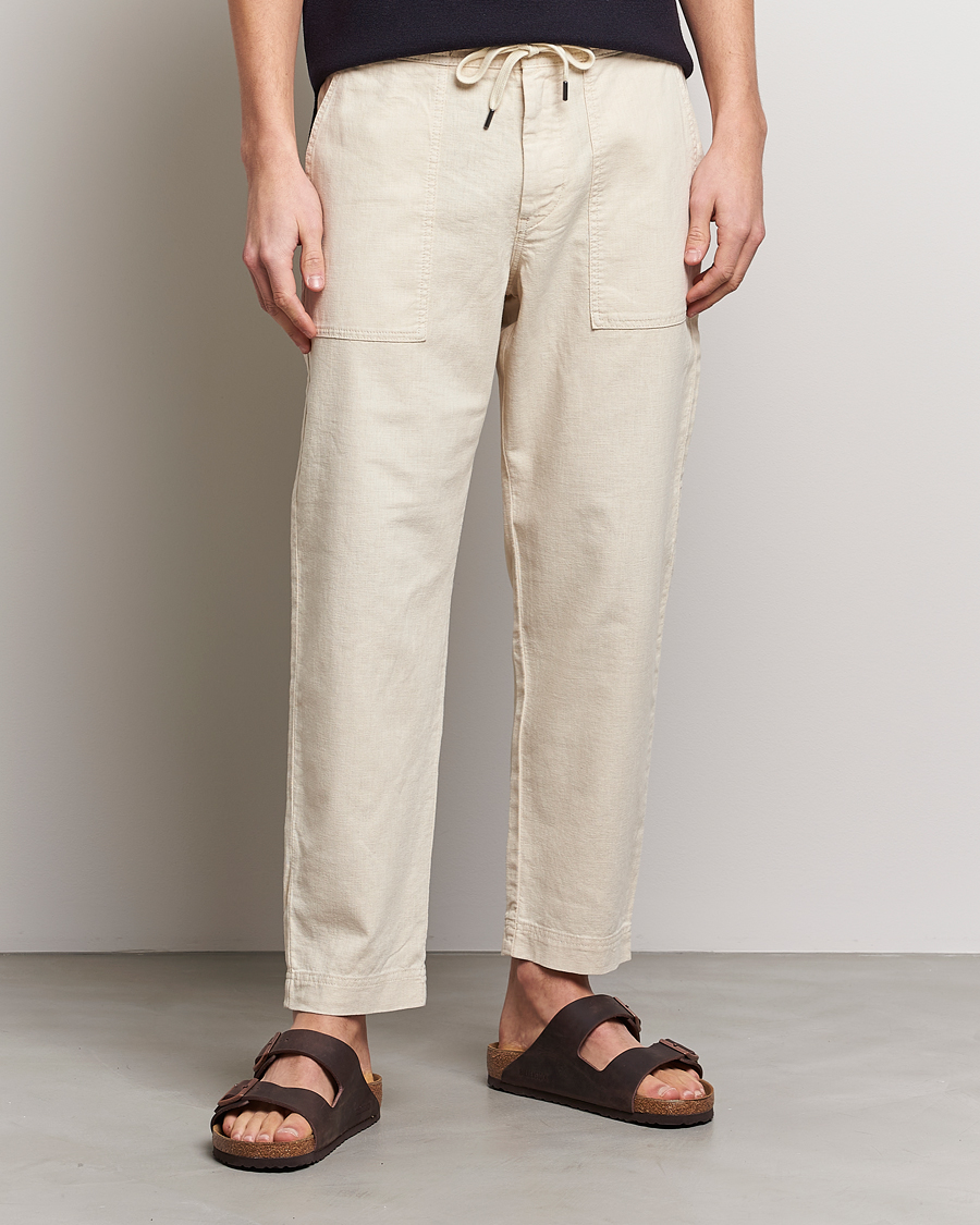 Homme | Pantalons | BOSS ORANGE | Sisla Cotton/Linen Drawstring Pants Light Beige