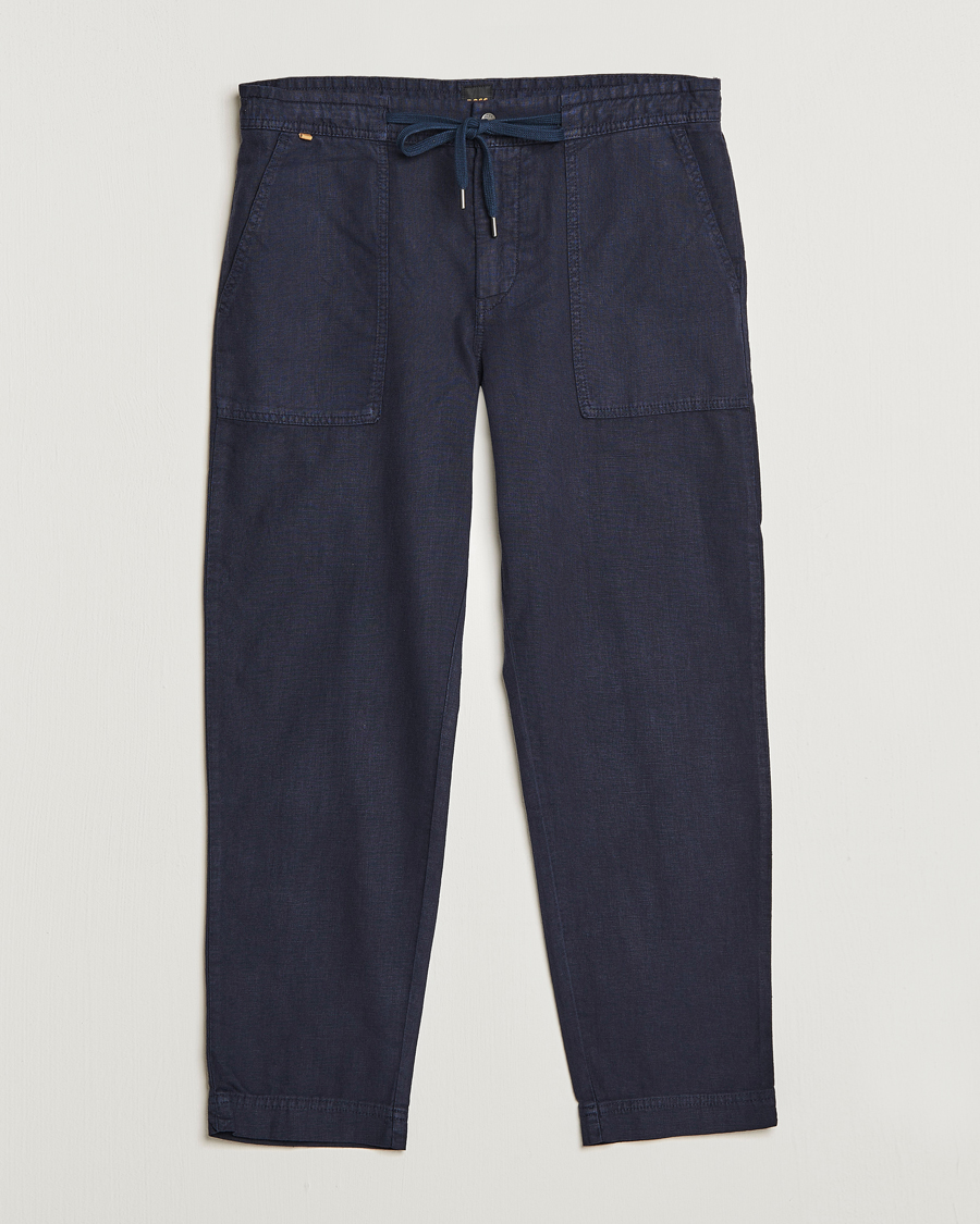 Homme | Pantalons | BOSS ORANGE | Sisla Cotton/Linen Drawstring Pants Dark Blue
