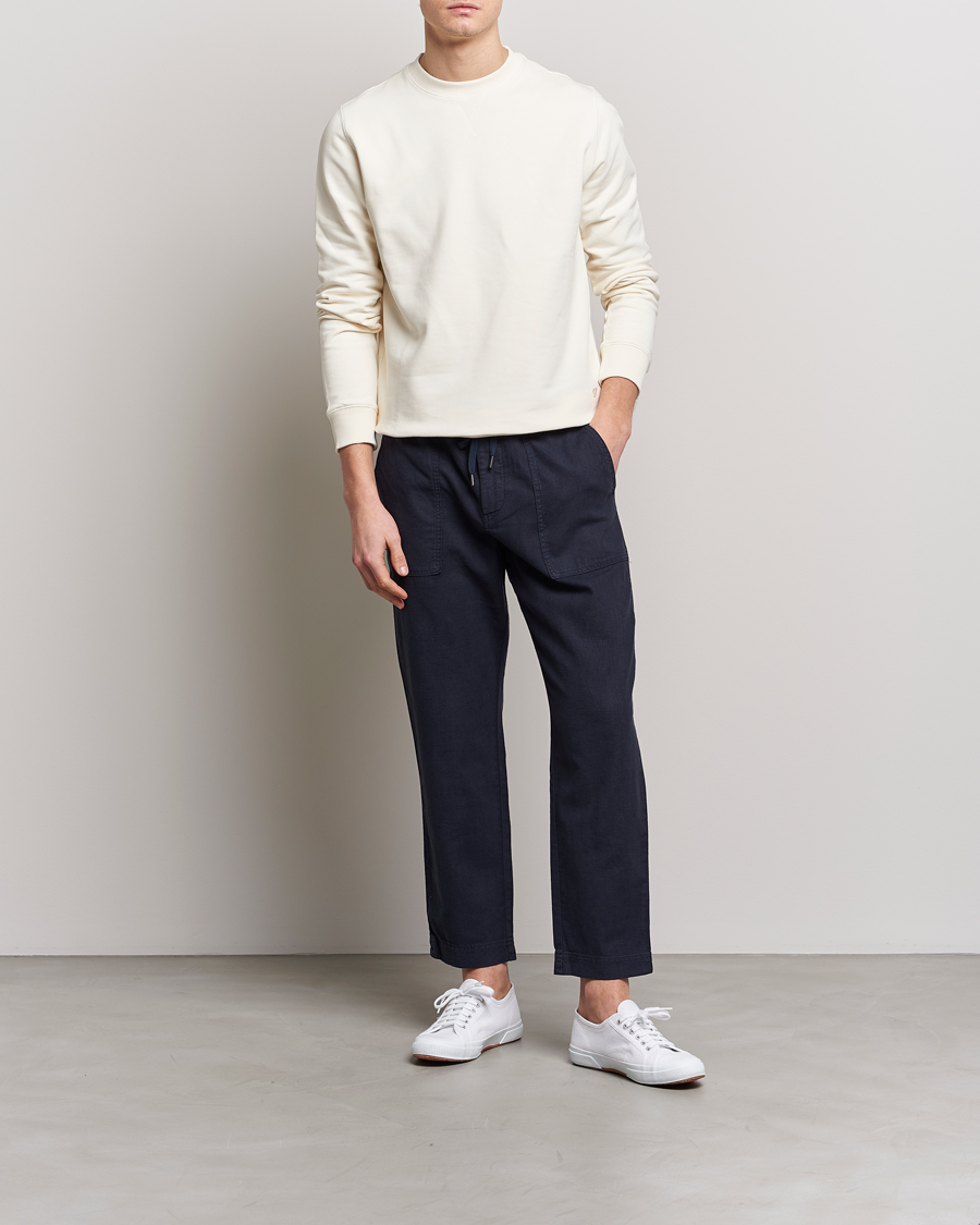 Homme | Pantalons | BOSS ORANGE | Sisla Cotton/Linen Drawstring Pants Dark Blue