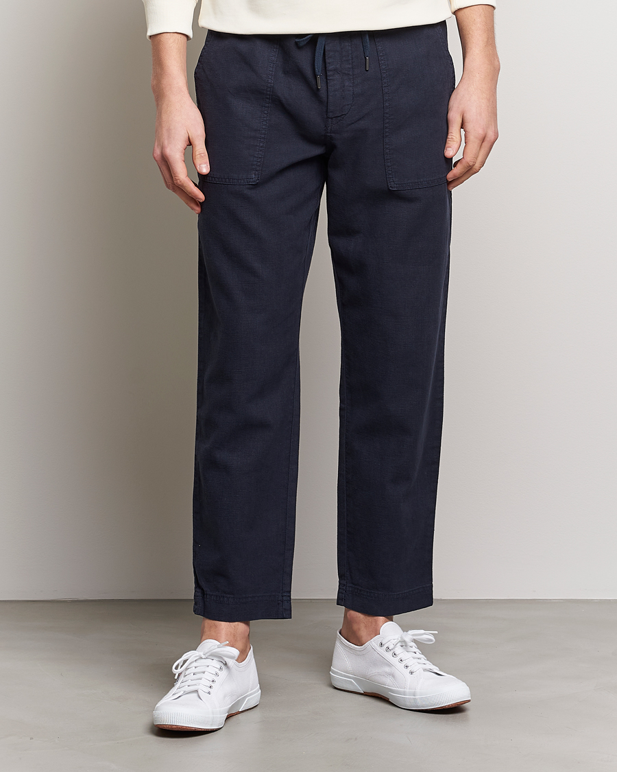Homme | Pantalons | BOSS ORANGE | Sisla Cotton/Linen Drawstring Pants Dark Blue