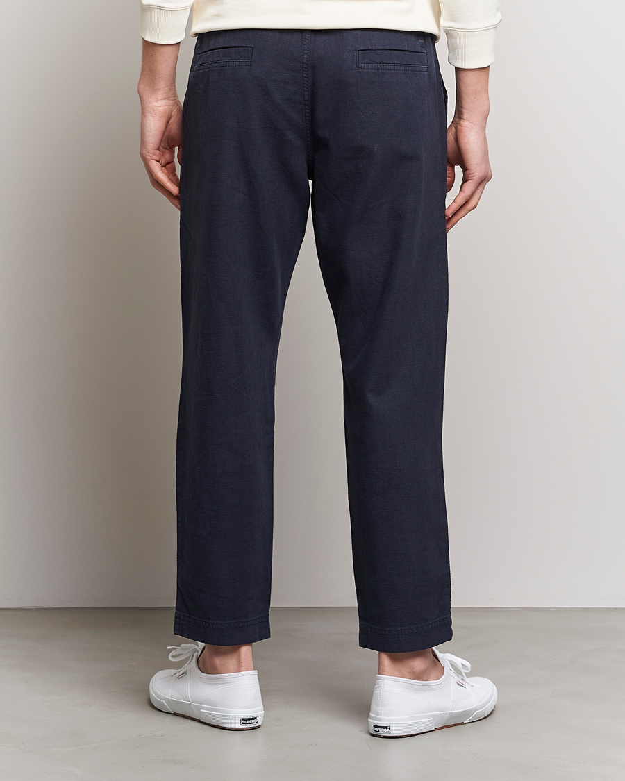 Homme | Pantalons | BOSS ORANGE | Sisla Cotton/Linen Drawstring Pants Dark Blue