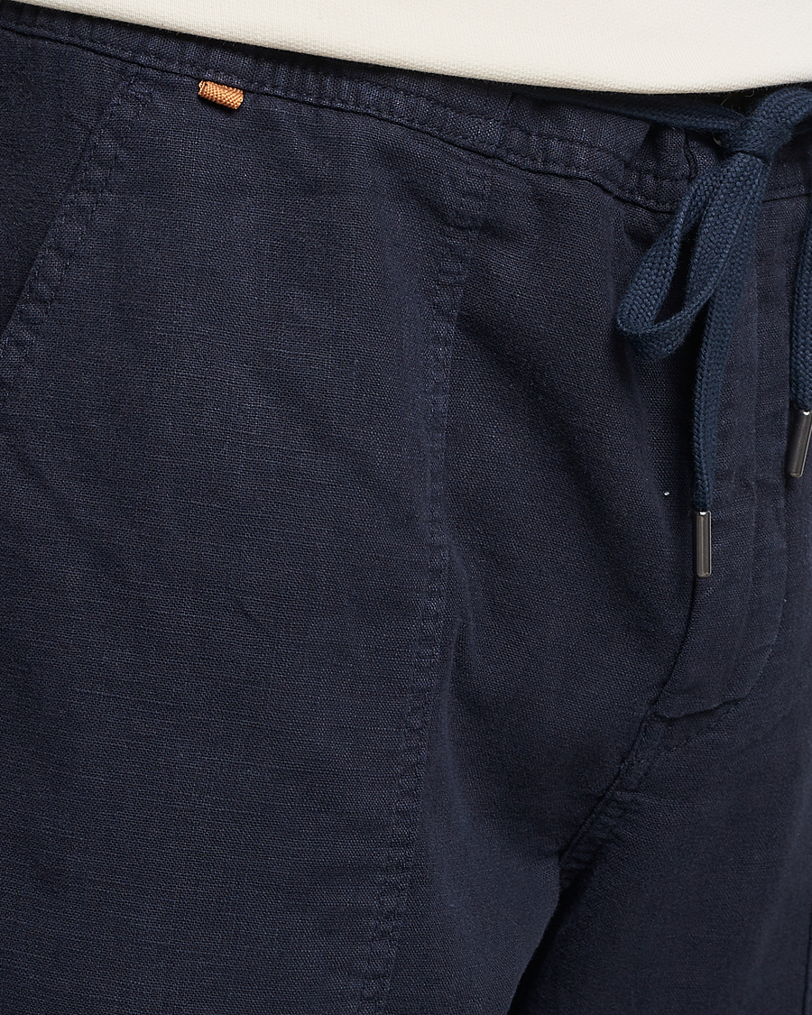 Homme | Pantalons | BOSS ORANGE | Sisla Cotton/Linen Drawstring Pants Dark Blue