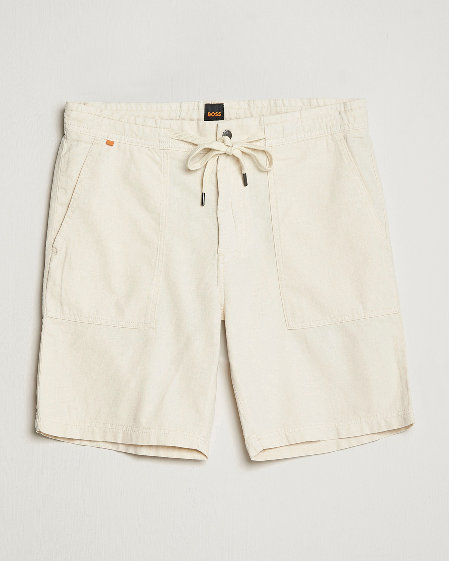 Homme | Shorts | BOSS ORANGE | Sisla Cotton/Linen Drawstring Shorts Light Beige