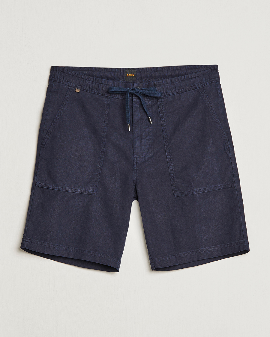 Homme | Shorts | BOSS ORANGE | Sisla Cotton/Linen Drawstring Shorts Dark Blue