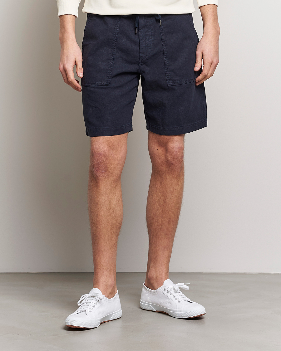 Homme | Shorts | BOSS ORANGE | Sisla Cotton/Linen Drawstring Shorts Dark Blue