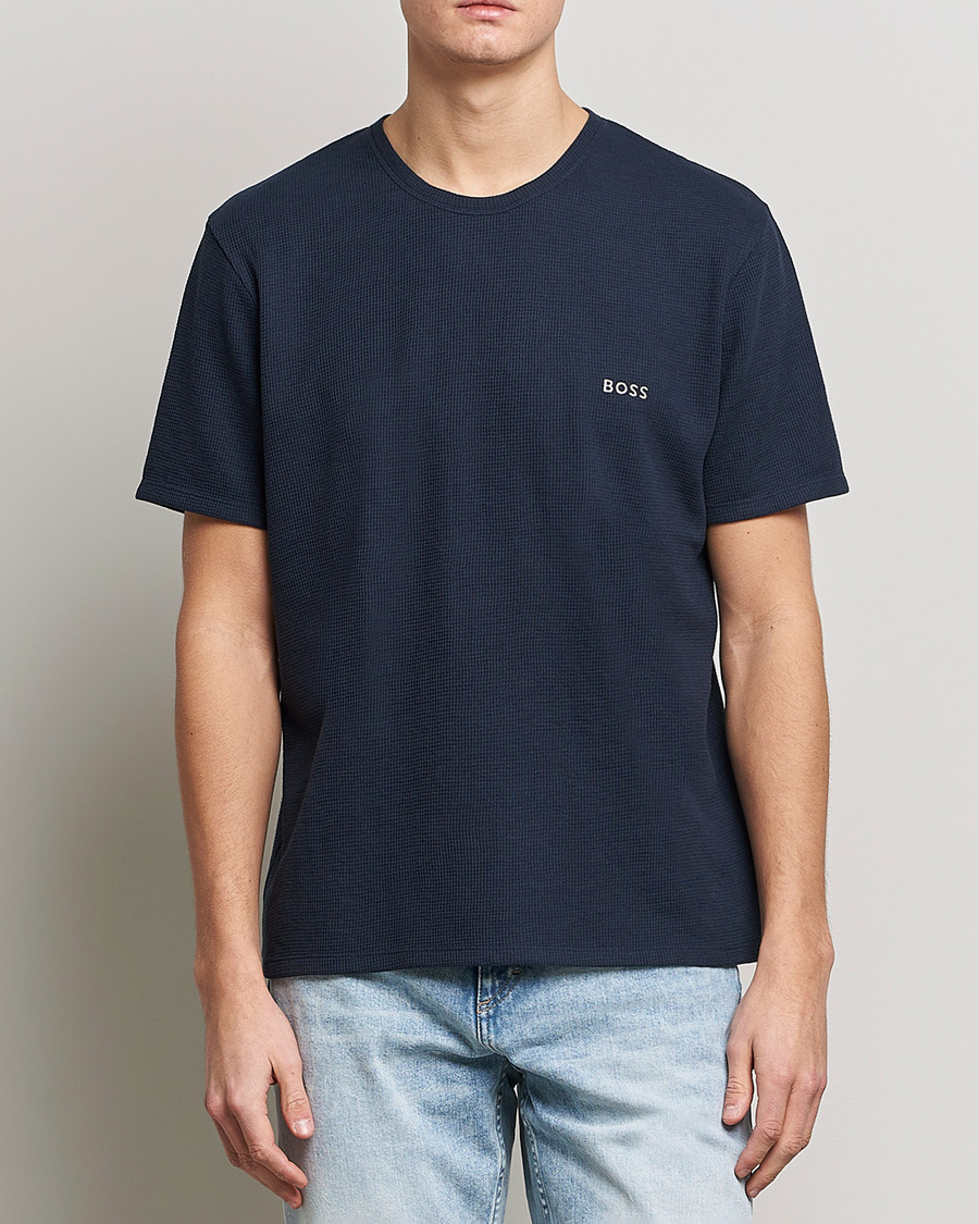 Homme | T-shirts | BOSS BLACK | Waffle Logo Crew Neck T-Shirt Dark Blue
