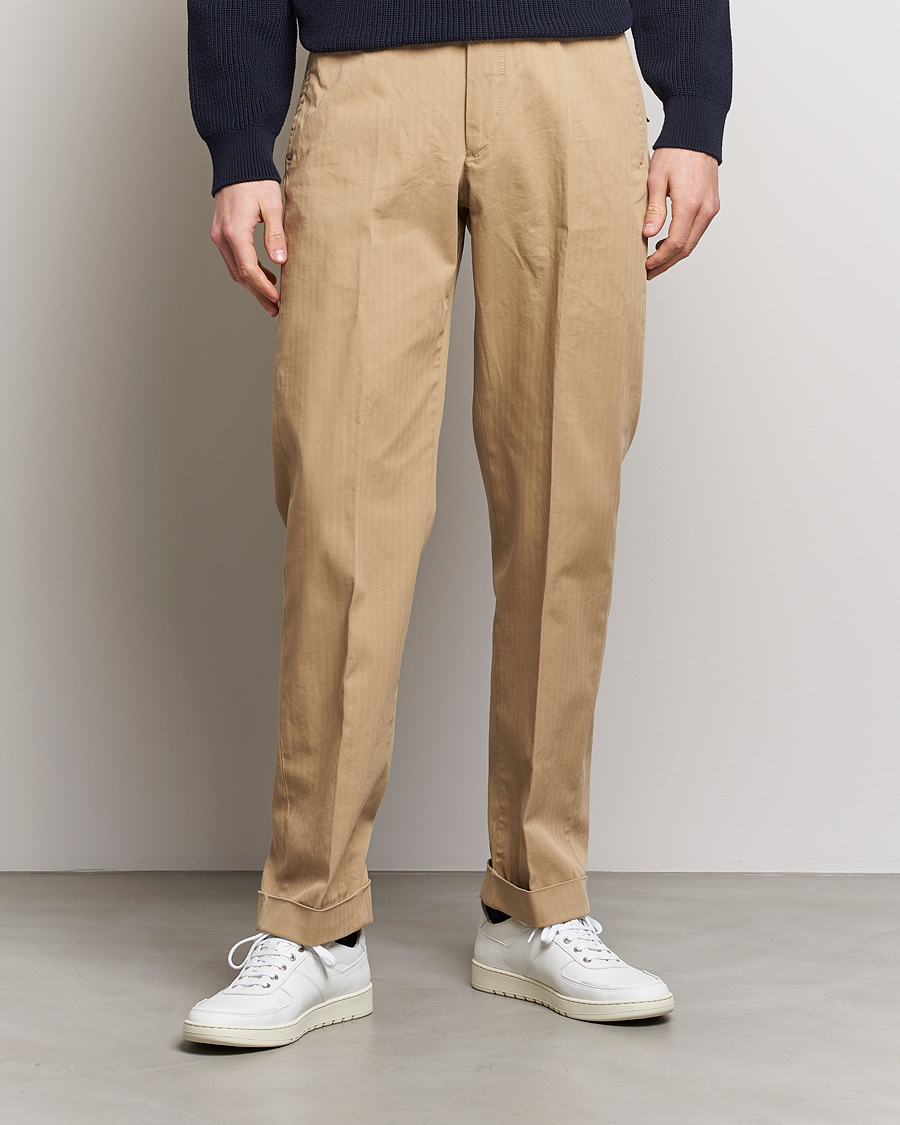 Homme | Pantalons | Incotex | Regular Fit Herringbone Chinos Khaki