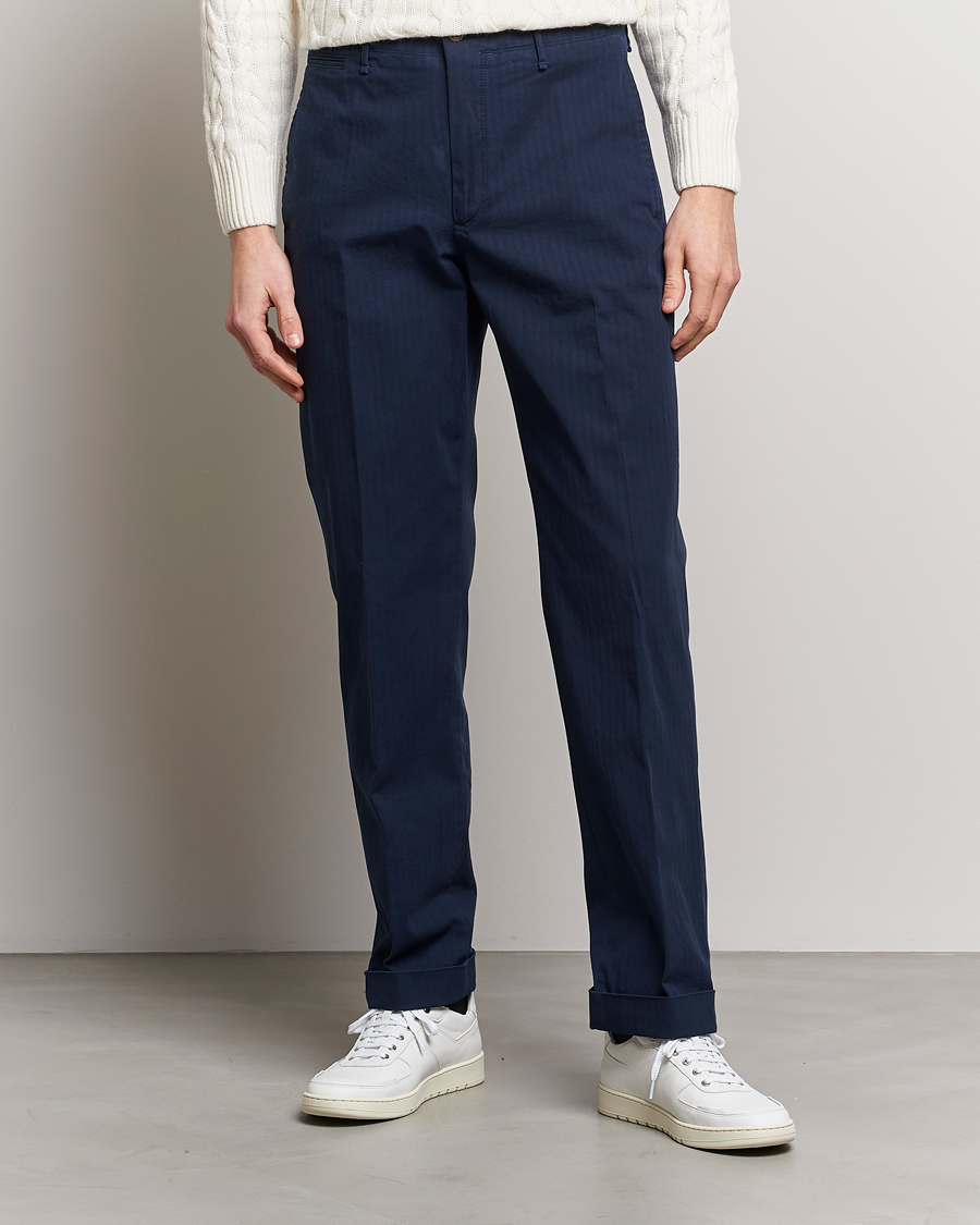 Homme | Pantalons | Incotex | Regular Fit Herringbone Chinos Navy