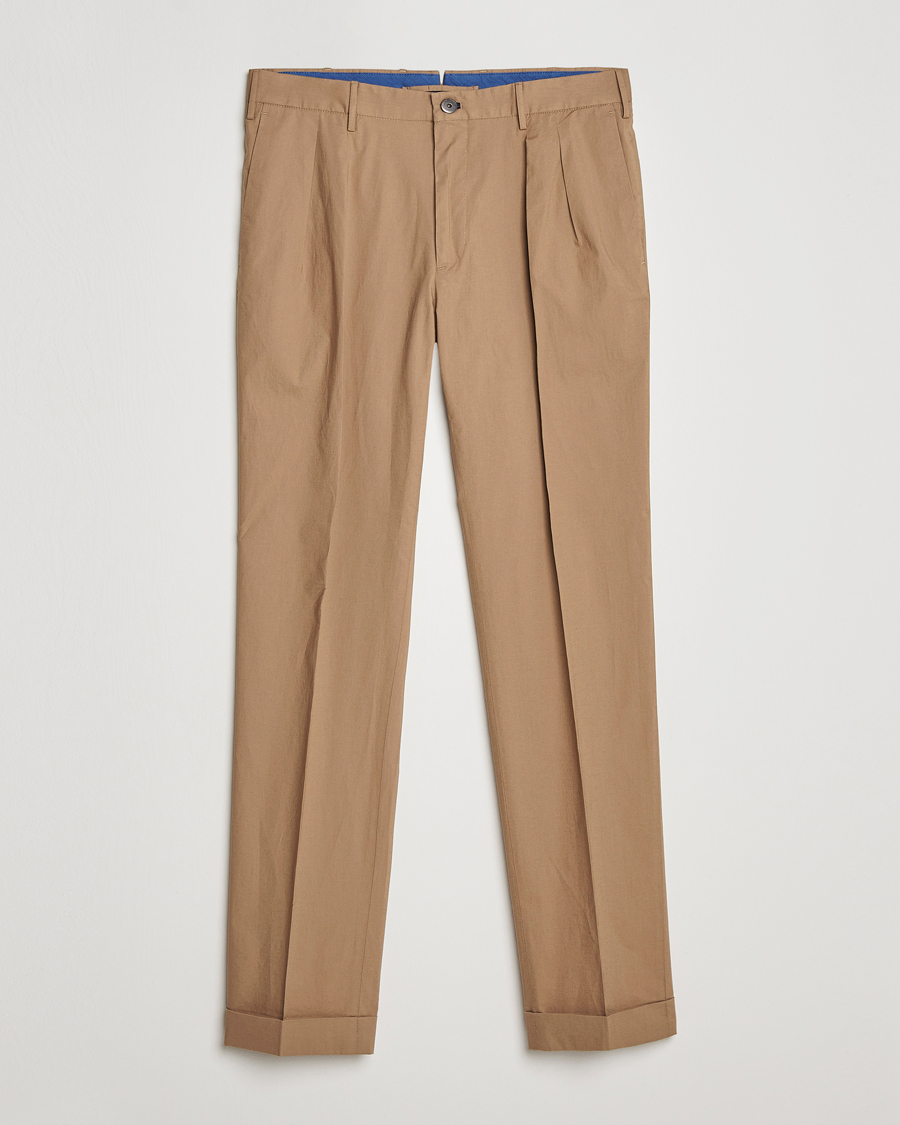 Homme | Pantalons | Incotex | Carrot Fit Popelino Lightweight Cotton Trousers Khaki