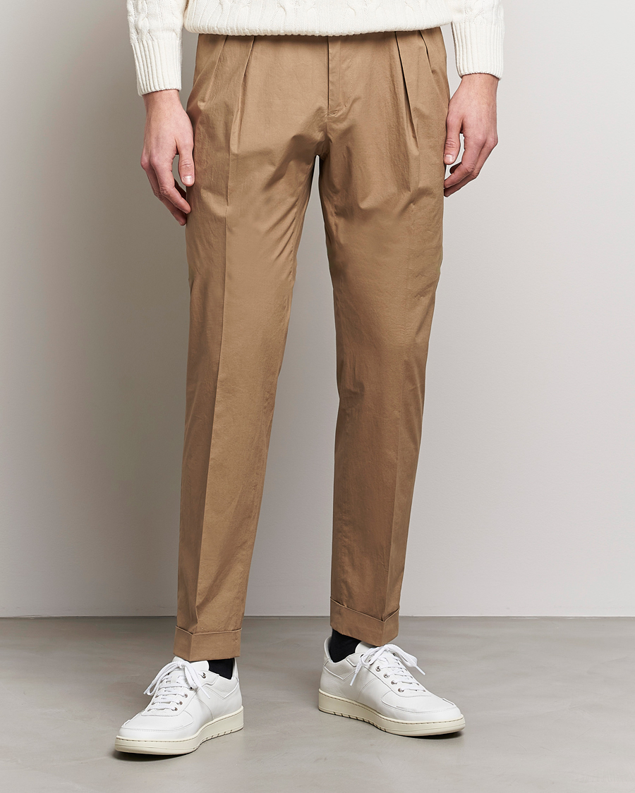 Homme | Pantalons | Incotex | Carrot Fit Popelino Lightweight Cotton Trousers Khaki
