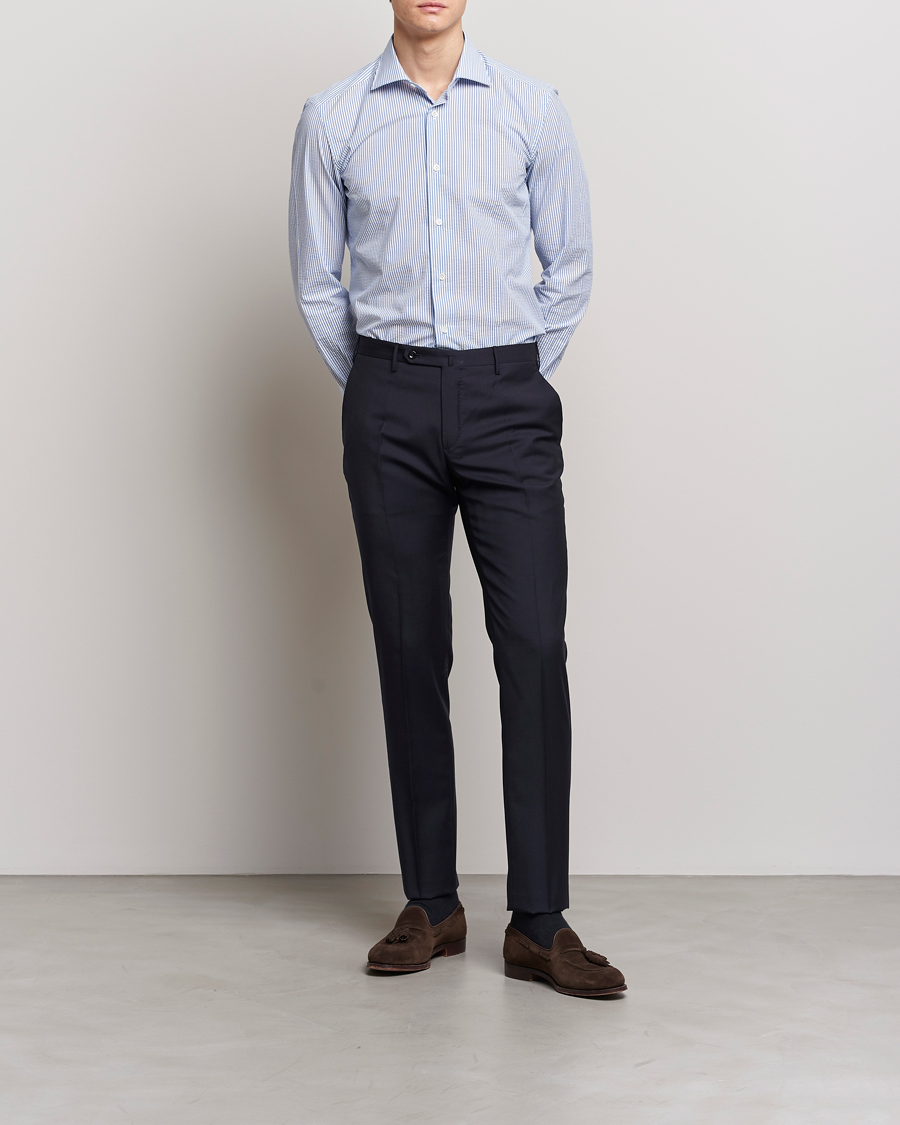 Homme | Pantalons | Incotex | Slim Fit Tropical Wool Trousers Navy