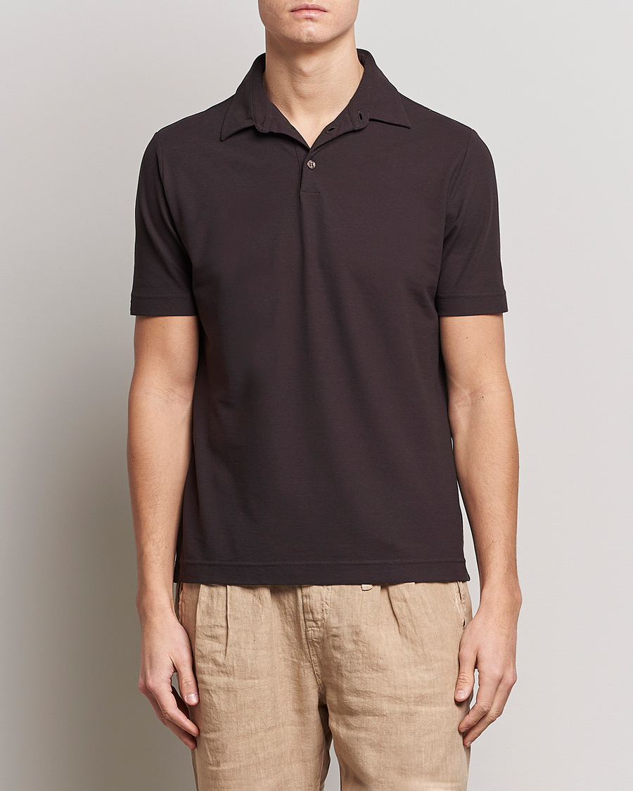 Homme | Polos | Zanone | Ice Cotton Polo Dark Brown