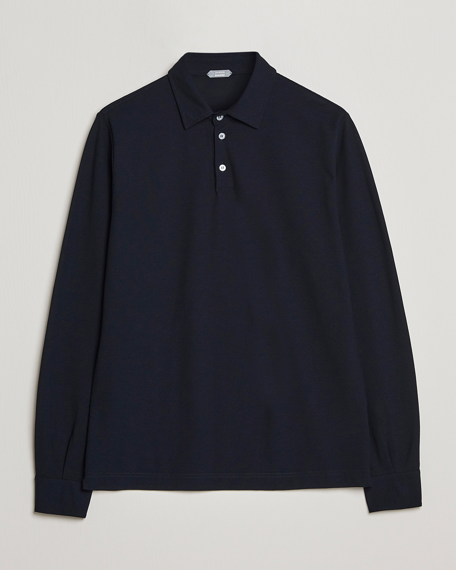 Homme | Pulls Et Tricots | Zanone | Ice Cotton Long Sleeve Polo Navy