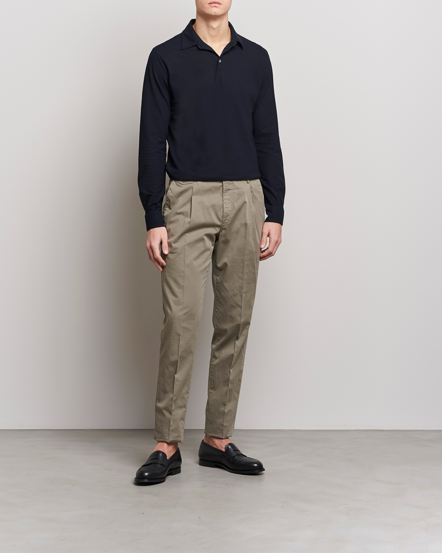 Homme | Pulls Et Tricots | Zanone | Ice Cotton Long Sleeve Polo Navy