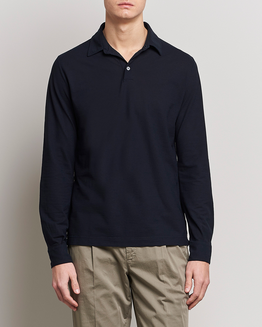 Homme | Pulls Et Tricots | Zanone | Ice Cotton Long Sleeve Polo Navy