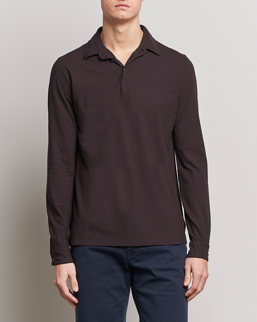 Homme | Pulls Et Tricots | Zanone | Ice Cotton Long Sleeve Polo Dark Brown