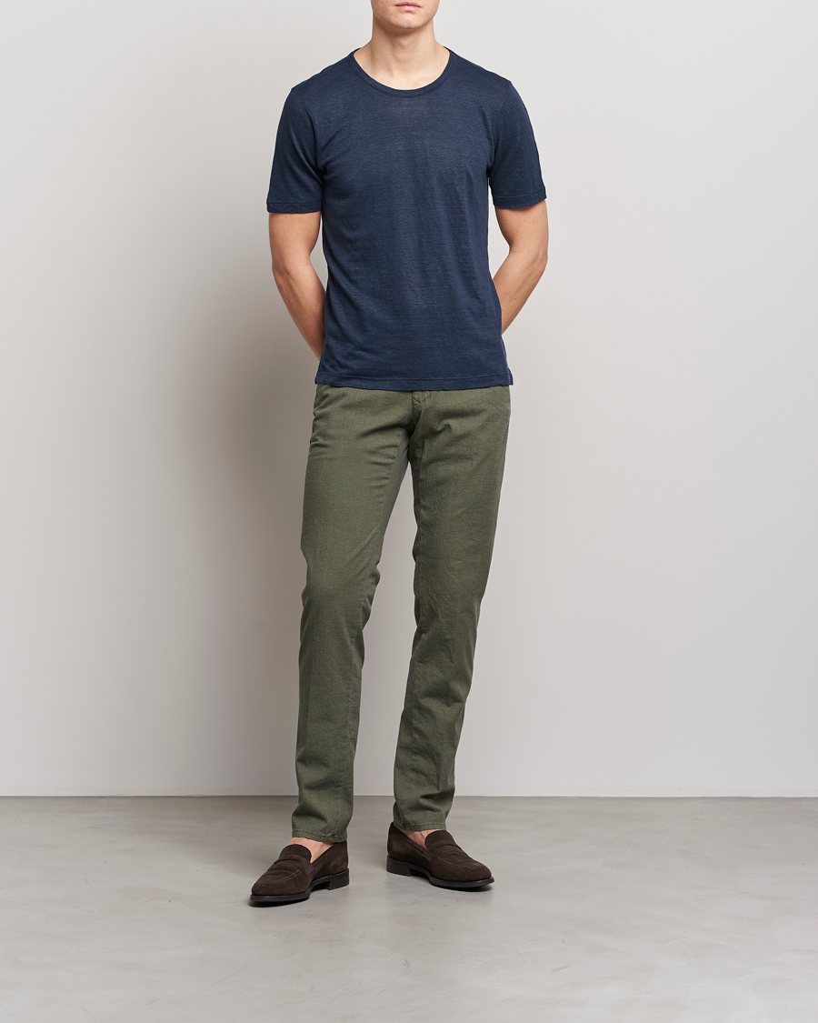 Homme | Pantalons | Incotex | Slim Fit Overdyed Pattern Slacks Dark Green