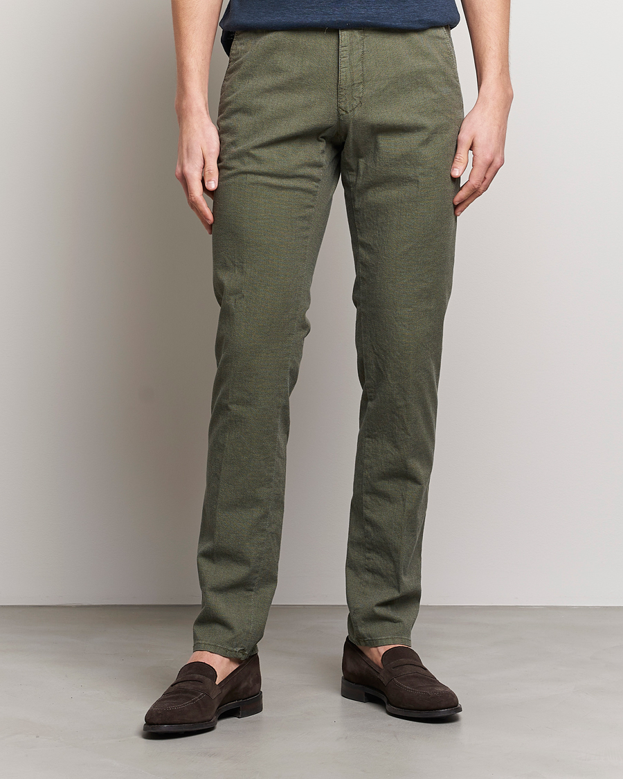 Homme | Pantalons | Incotex | Slim Fit Overdyed Pattern Slacks Dark Green