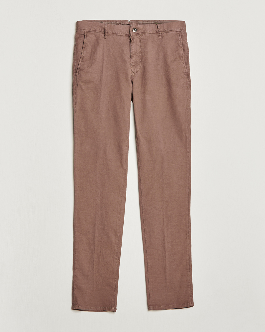 Homme | Pantalons | Incotex | Slim Fit Cotton/Linen Slacks Brown